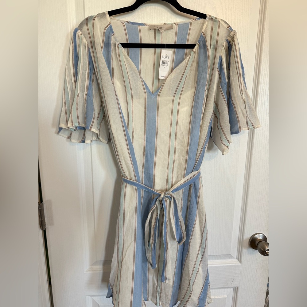 LOFT Striped Pintucked Sleeve Mini Dress